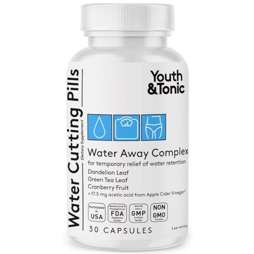 Youth &amp; Tonic Water Cutting Pills - Natural Diuretic Complex for Temporary Water Gain, Swelling, Fluid Retention, Puffiness, Swollen Legs, Ankles, Arms, Puffy Eyes. for Men &amp; Women with 30 Capsules
