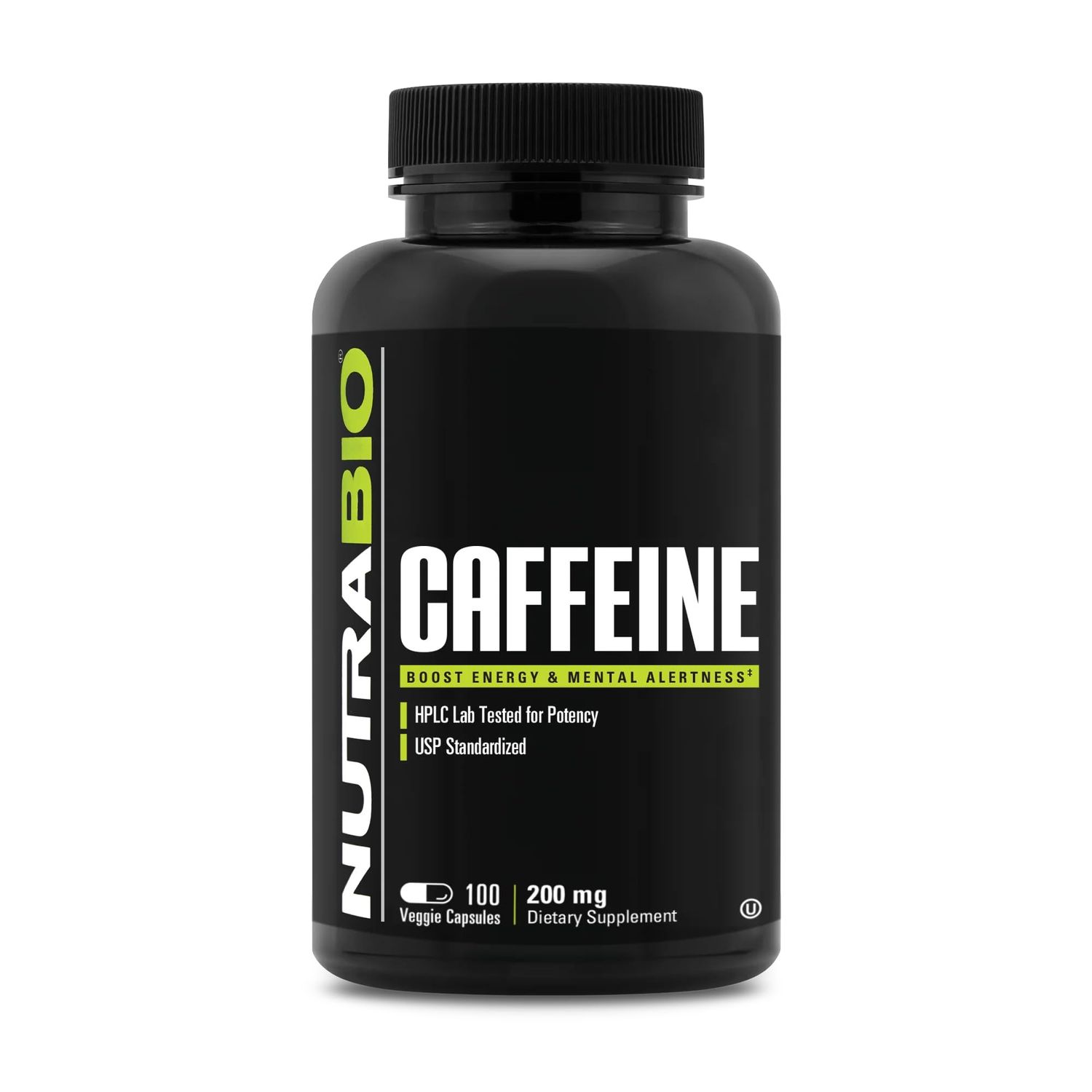 NutraBio 100% Pure Caffeine Capsules (100 Capsules)