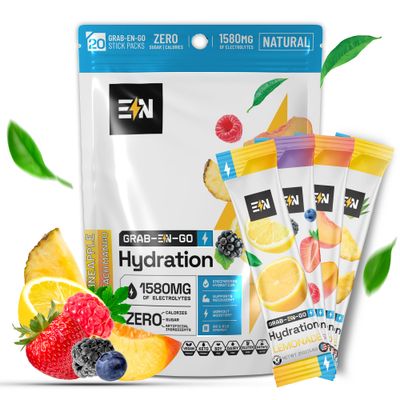 Engineered Nutrition Sugar-Free Electrolytes Powder Packets - Single-Serving Hydration Drink for Optimal Hydration, Electrolyte Blend, Vegan, Non GMO, Keto Hydrate Packets - Variety (20 Count)