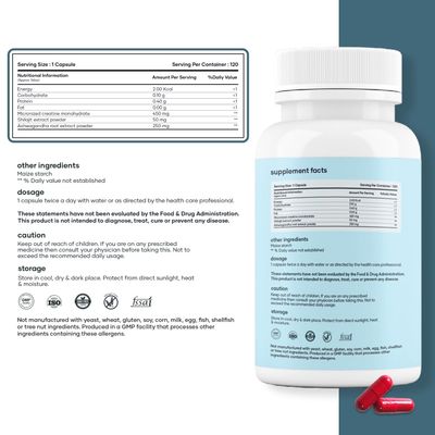 mars by GHC Micronized Creatine Monohydrate Caps with Shilajit & Ashwagandha (120N) | 100% Pure & Natural | Overall Well-Being - Pack of 1