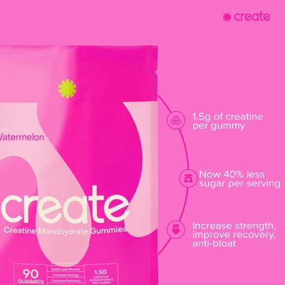 Create Creatine Monohydrate Gummies for Men & Women - Boost Focus, Strength, and Endurance, Anti-Melting Formula, Vegan, Gluten-Free, Non-GMO, 1.5 Gram Creatine per Gummy (Watermelon, 90 ct)