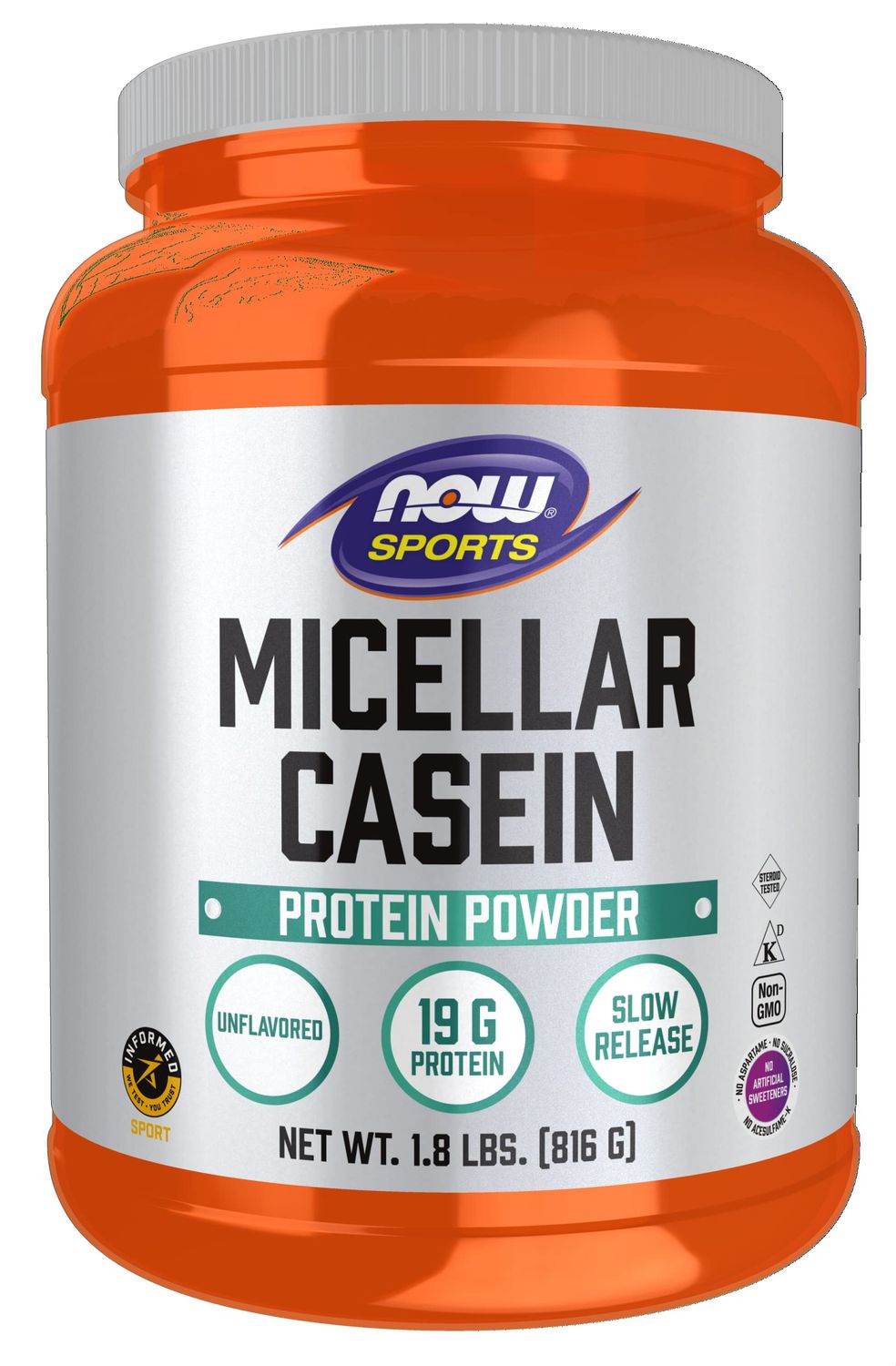 NOW Foods Sports Nutrition, Micellar Casein 19 g, Slow Release, Unflavored Powder, 1.8-Pound