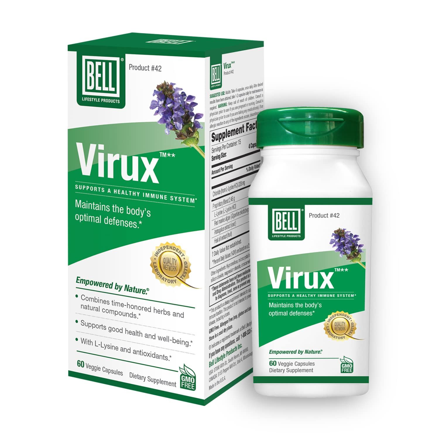Bell Virux L Lysine and Red Marine - Natural Herbal Blend, Unique Supplement to Boost The Immune System- Lysine 1000mg Capsules