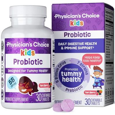 Physician&#39;s CHOICE Probiotics for Kids - 7 Diverse Strains, Organic Prebiotics, Vitamins &amp; Minerals - Clinically Studied L. Rhamnosus GG - Immune &amp; Digestive Support - No Sugar or Artificial Dyes
