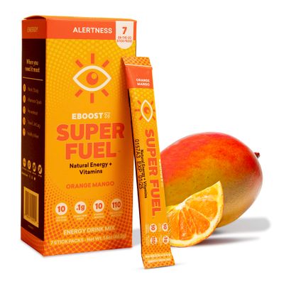 EBOOST Energy Drink Powder, Super Fuel - Orange Mango, 7 Packets - Pre-Workout Powder Energy Drink Mix - Natural Energy, L-Tyrosine, L-Theanine &amp; Vitamins - Preworkout for Women &amp; Men to Go