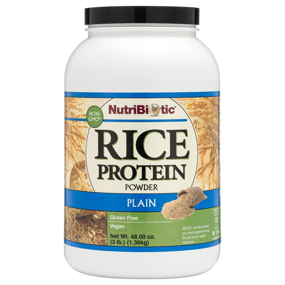 NutriBiotic Plain Rice Protein, 3 Lb (1.36kg) | Low Carb, Vegan &amp; Raw Protein Powder | Grown and Processed Without Chemicals, Gluten or GMOs | Keto Friendly &amp; Easy to Digest
