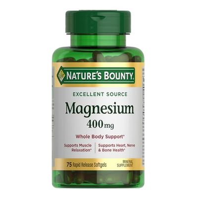 Nature&#39;s Bounty Magnesium, Whole Body Support, Supports Heart, Nerve and Bone Health. 400 mg, 75 Softgels