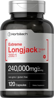Horbach - Longjack Tongkat Ali | 240,000 mg (200:1 Potent Extract) | 120 Capsules | Extreme Male Performance Supplement | Super Concentrated Herbal Extract Formula | Non-GMO &amp; Gluten Free Pills