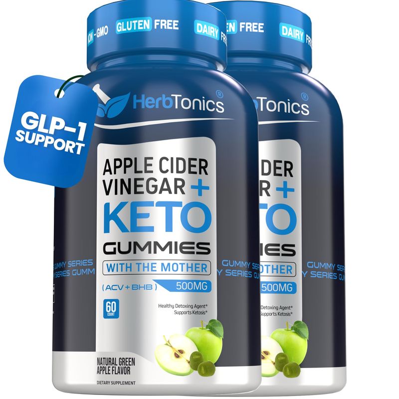 Herbtonics Keto Apple Cider Vinegar Gummies - Digestion &amp; Detox Support - Sugar Free BHB Advanced Formula for Keto Support - Raw ACV with The Mother - 120 Vegan ACV Gummies
