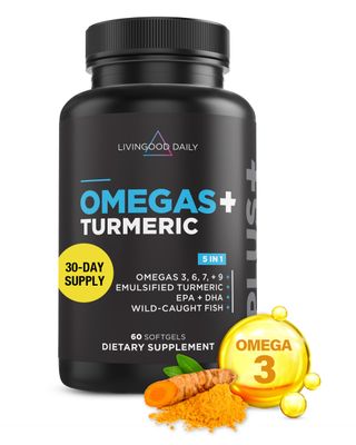 Livingood Daily Omega 3 6 9 Plus Turmeric Curcumin - Omega 3 Supplement (EPA &amp; DHA) - Supports Heart Health - Joint Supplements - 60 Softgels