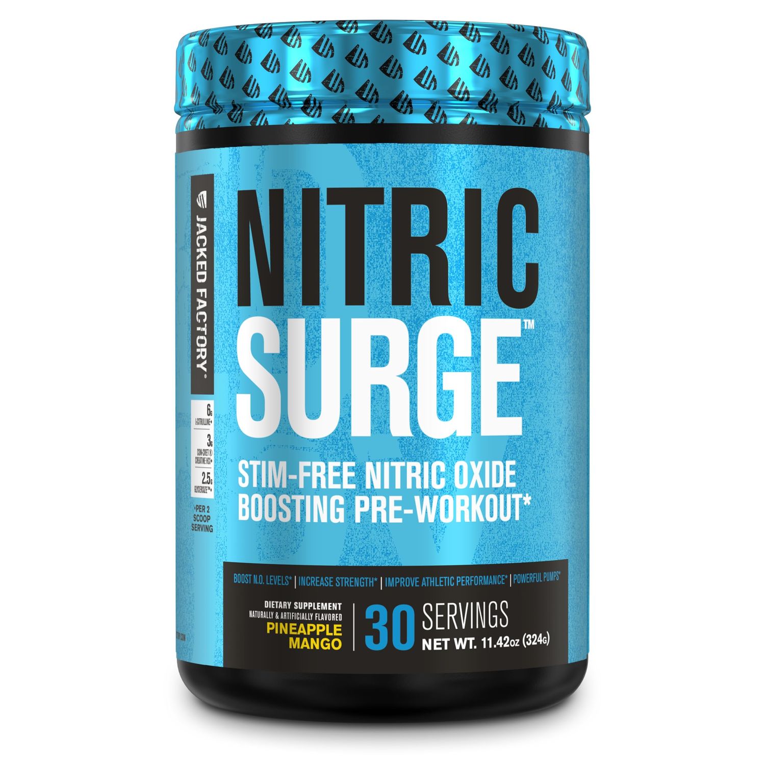 Nitric Surge Stim Free Pre Workout Powder - Caffeine Free Nitric Oxide Supplement w/Con-Cret Creatine, L Citrulline, &amp; GlycerSize Glycerol for Pumps &amp; Muscular Hydration - Pineapple Mango, 30 Servings