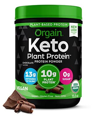 Orgain Organic Keto Vegan Protein Powder, Chocolate - 10g Plant Based Protein, 0g Sugar*, Avocado &amp; Coconut Oil, Gluten Free, No Dairy, Lactose or Soy Ingredients, For Smoothies &amp; Shakes, 0.97lb