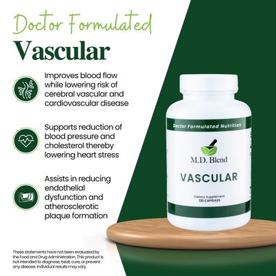 M.D. Vascular - Expert Formulated Supplement - Vascular &amp; Overall Wellness Goals - Proper Flow, Numbers, Balance - Powerful Garlic, Ginger, L-Arginine, Pomegranate - 120 Capsules (Pack of 1)