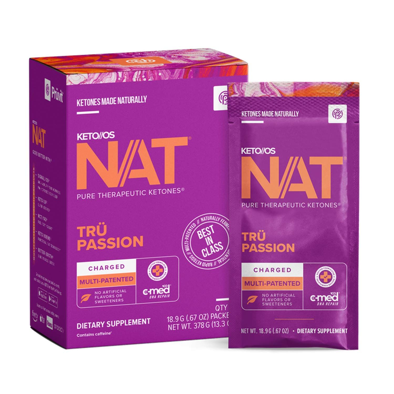 PRVIT Keto//OS NAT Tru Passion Keto Supplements - Charged - Exogenous Ketones - BHB Salts Ketogenic Supplement for Workout Energy Boost for Men and Women (20 Count)