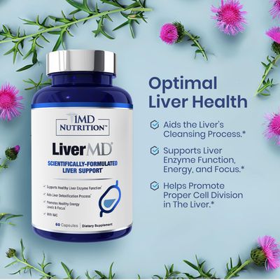 1MD LiverMD - Liver Support Supplement | Siliphos Milk Thistle Extract - Highly Bioavailable, for Liver Support | 60 Capsules