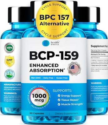 Healthbiotics BCP-159 Capsules - Cycle Support &amp; Muscle Recovery &amp; Post Workout Recovery &amp; Joint Support Supplement &amp; Nac Supplement Research Proven Quality 1000 mcg, 60 Oral Capsules, (1 Pack)