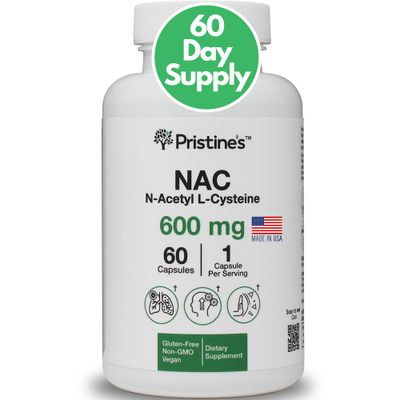 PRISTINE&#39;S N-Acetyl L-Cysteine (NAC) 600MG Immunity Support Supplement - 60-Day Supply - Potent Lung &amp; Liver Antioxidant Supplement Capsules - Mood Support - Vegan, Glutern Free, Non GMO