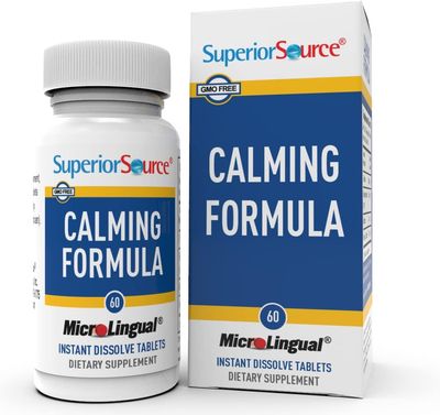 Superior Source Calming Formula, L-Theanine, Melatonin, Under The Tongue Quick Dissolve MicroLingual Tablets, 60 Ct, 5-HTP for Enhanced Serotonin Conversion, Positive Mood and Sleep Support, Non-GMO