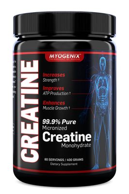 Myogenix Creatine Monohydrate for Muscle Growth Creatine Monohydrate Powder, Nutritional Supplement to Increase Strength, Improves ATP Production, Pure Creatine Powder (80 Servings/400G)