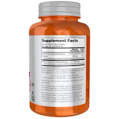 NOW Foods Sports Nutrition, HMB (-Hydroxy -Methylbutyrate) 500 mg, Sports Recovery*, 120 Veg Capsules