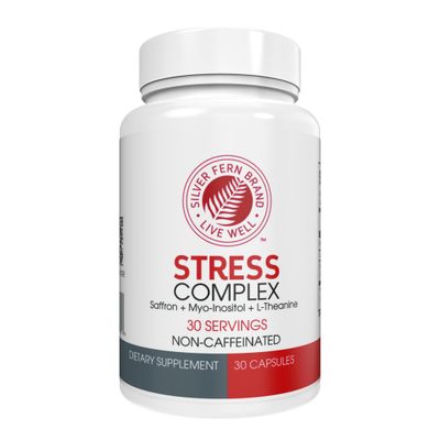 Silver Fern Stress Complex Supplement - Without Caffeine - Sleep, Worry, Mood &amp; More - with Saffron Supplements, L-Theanine Supplement, &amp; Myo-inositol - Natural Stress Relief Supplement (Pack of 1)