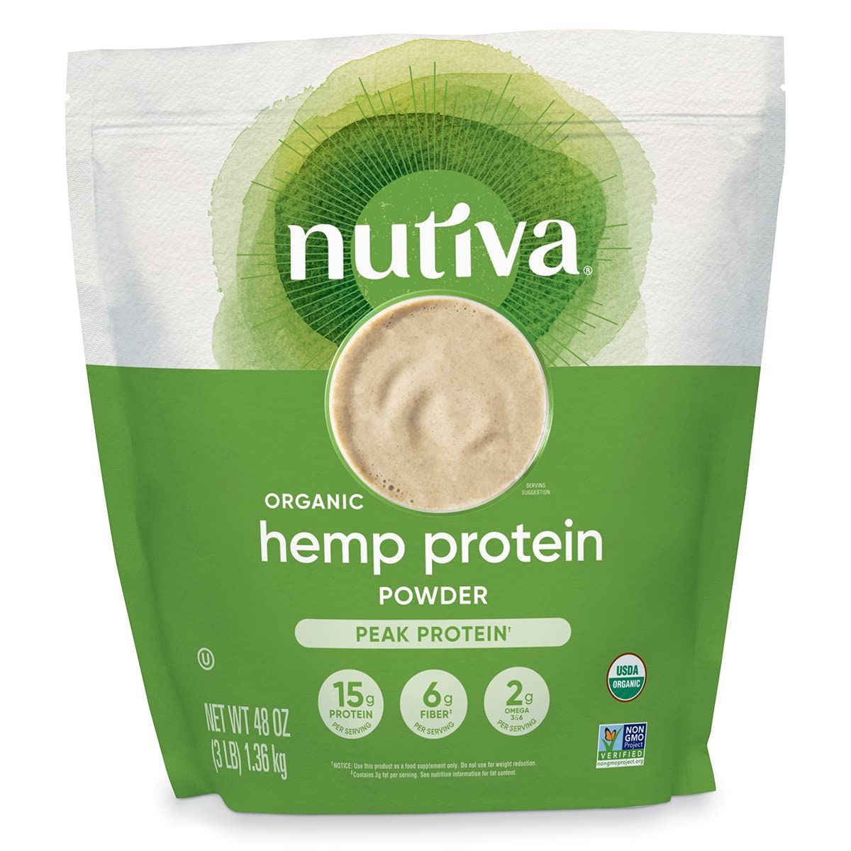 Nutiva Organic Cold-Pressed Raw Hemp Seed Protein Powder, Peak Protein, 3 Pound, USDA Organic, Non-GMO, Whole 30 Approved, Vegan, Gluten-Free &amp; Keto, Plant Protein with Essential Amino Acids