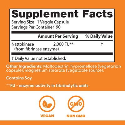 Doctor's Best Nattokinase 2,000 Fu, Non-GMO, Gluten Free, Vegan, Supports Cardiovascular and Circulatory Health, 90 VC