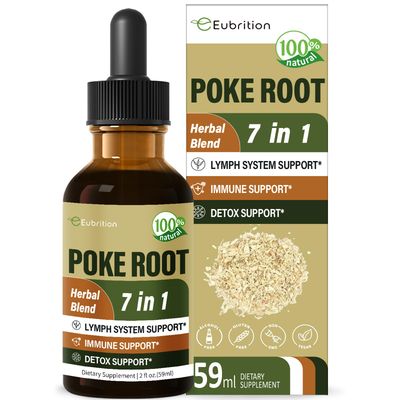 Eubrition Poke Root Drops for Lymph System Support, Lymphatic Drainage Supplement for Lymphedema, 7 in 1 Formula with Goldenseal Extract for Immune Support, Dandelion for Detox &amp; Cleanse. 2oz