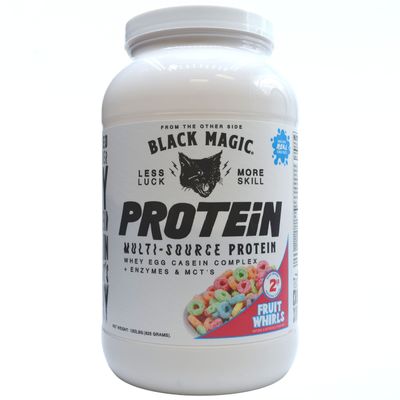 Magician Black Magic Multi-Source Protein - Whey, Egg, Casein Complex with Enzymes &amp; MCT&#39;s - Keto, Low Sugar - Pre/Post Workout - Fruit Whirls Flavor - 24g Protein - 2 LB
