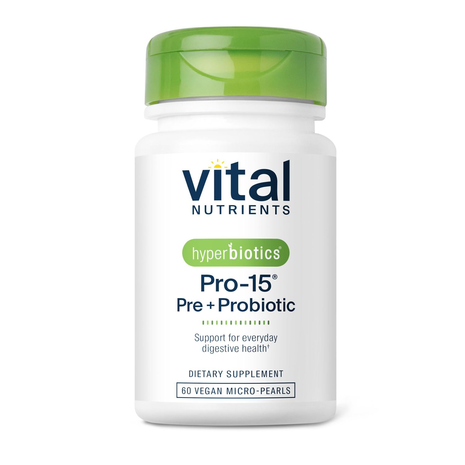 Hyperbiotics Vital Nutrients Pro-15 Pre + Probiotic | 15 Strains| Supports Occasional Constipation, Diarrhea, Gas &amp; Bloating | Immune, Digestive &amp; Gut Health | Shelf-Stable | Vegan | 60 Pearl Tablets