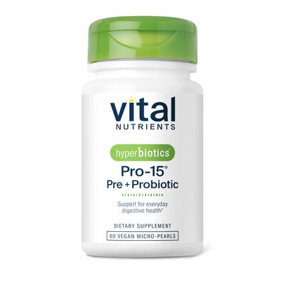 Hyperbiotics Vital Nutrients Pro-15 Pre + Probiotic | 15 Strains| Supports Occasional Constipation, Diarrhea, Gas &amp; Bloating | Immune, Digestive &amp; Gut Health | Shelf-Stable | Vegan | 60 Pearl Tablets