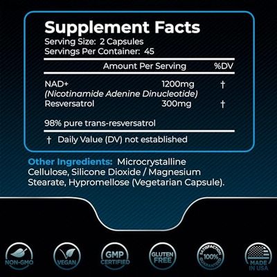 WELLNESS LABSRX NAD Supplement, 1500mg - Liposomal NAD+ Supplement with Resveratrol, Nad Plus Boosting Supplement - Support Cellular Health, Stamina &amp; Healthy Aging - Ultra Strength Capsules, USA Made