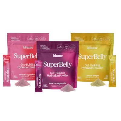 Blume SuperBelly Variety Pack, Gut Health Hydration Packets, Sugar-Free, with Prebiotics, Probiotics, Apple Cider Vinegar, and Electrolytes, Strawberry, Lemon, and Acai, 45 Sticks