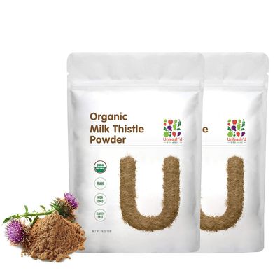 UNLEASH&#39;D ORGANIC Organic Milk Thistle Powder 2-Pack Rich in Silymarin and Antioxidants Immune Support 100% Pure and Organic