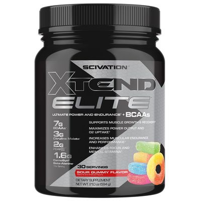 Scivation Xtend Elite Bcaa Powder Sour Gummy | Sugar Free Post Workout Muscle Recovery Drink with Amino Acids | 7g bcaas for Men &amp; Women | 30 Servings