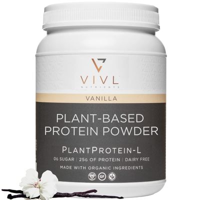 VIVL Nutrients Plant Protein-L Powder Vanilla, Vegan, Organic, No Dairy, No Sugar, No Gluten, Keto, Low Carb, Clean Ingredients, Low Fodmap, for Men &amp; Women, 25g, 27 Servings, 33oz