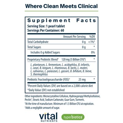 Hyperbiotics Vital Nutrients Pro-15 Pre + Probiotic | 15 Strains| Supports Occasional Constipation, Diarrhea, Gas &amp; Bloating | Immune, Digestive &amp; Gut Health | Shelf-Stable | Vegan | 60 Pearl Tablets