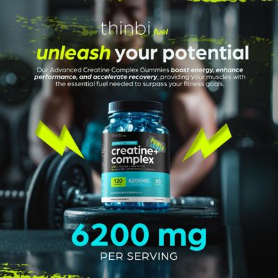 Creatine Monohydrate Gummies Complex 6200mg for Men &amp; Women - 120 Gummies Advanced Formula W/L-Taurine + Vitamin B12 for Muscle Strength, Muscle Builder, Energy Boost, Pre-Workout Supplement - Thinbi