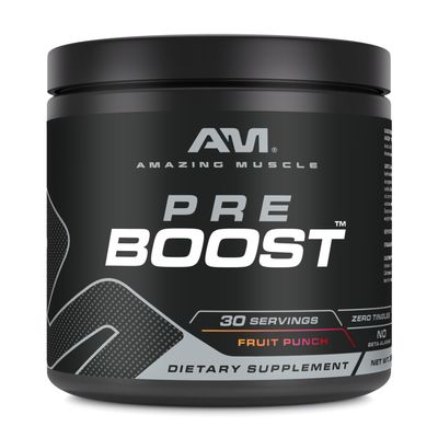 Amazing Muscle Pre Boost | 30 Servings | 324 Grams | Pre-Workout Supplement | Fruit Punch Flavor | Made in USA