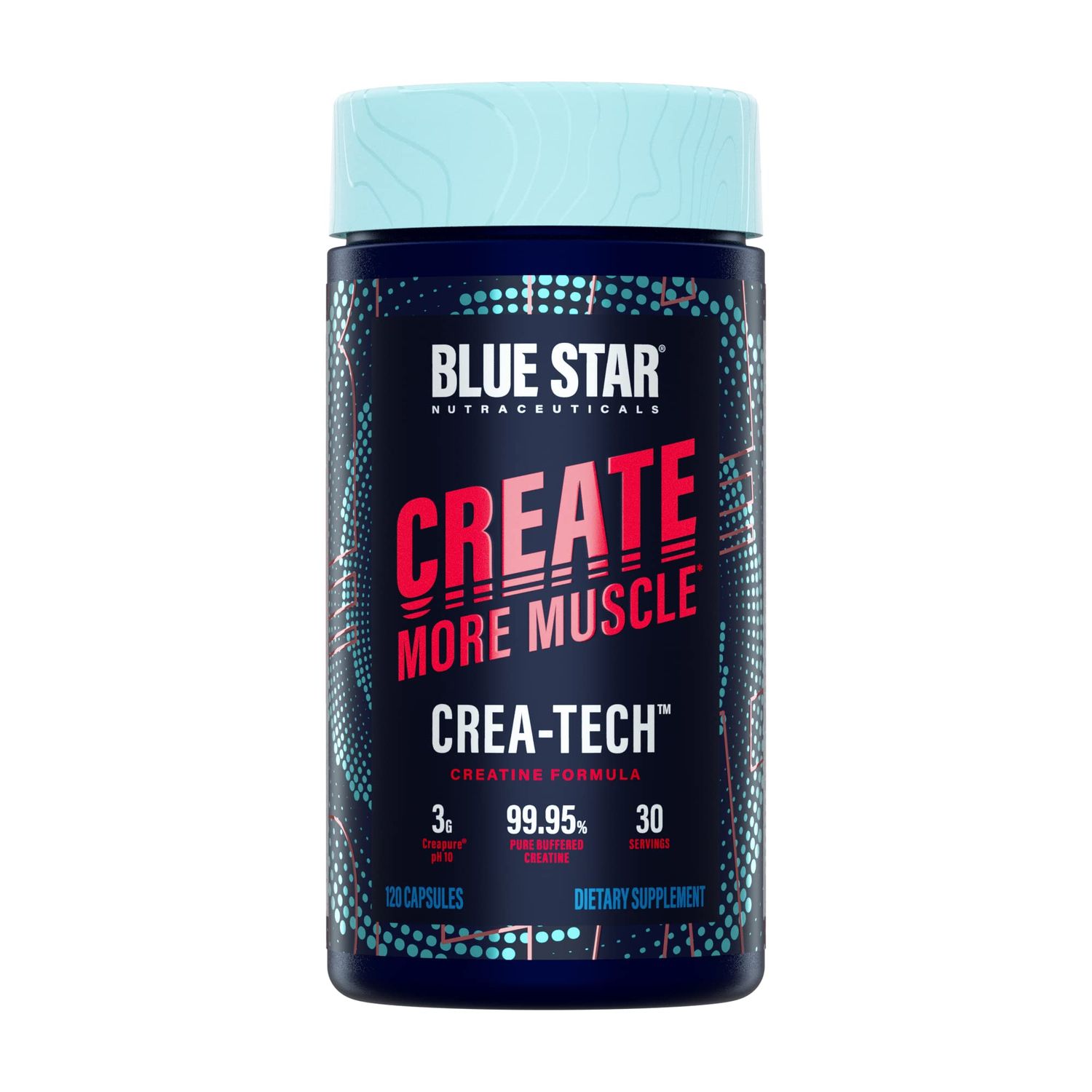 Blue Star Nutraceuticals CREA-TECH - Creapure Creatine Monohydrate - w/Electrolytes. Creatine + Electrolytes Capsules - Build Muscle and Increase Strength | 30 Day Supply - 120 Veggie Capsules
