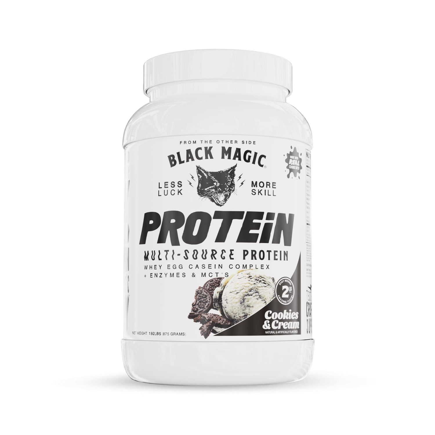 Magician Black Magic Multi-Source Protein - Whey, Egg, Casein Complex with Enzymes &amp; MCT&#39;s Keto, Low Sugar Pre/Post Workout Cookies and Cream Flavor 24g 2 LB, 1.92 Pound (Pack of 1)
