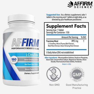 AFFIRM Science AFFIRM L-Citrulline Dietary Supplement 750mg 150 Tablets (75 Day Supply) | Nitric Oxide Booster| Created by Dr. Judson Brandeis