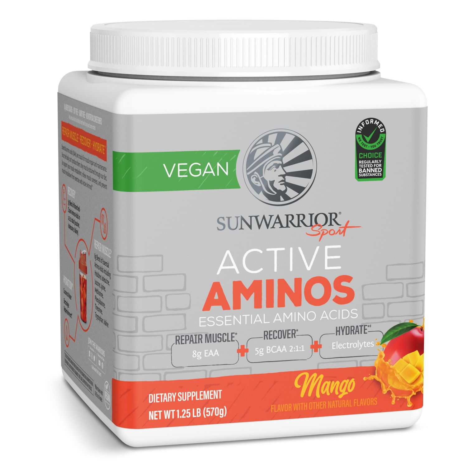 Sunwarrior Amino Acids Amino Energy Powder Essential Amino Acids EAA &amp; BCAA | Muscle Repair Hydration &amp; Recovery | Promote Wellness Strength &amp; Endurance | Mango Flavor | 30 Servings | Active Aminos
