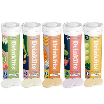 Drinklits Daily Hydration + Immune Support (5) Flavor Combo Pack | Tasty Fruit Flavors - 0g Sugar - Daily Use | 5 Tubes/50 Servings (10 Tablets Per Tube)