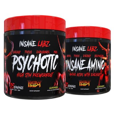 Insane Labz Hellboy Bundle, Psychotic Hellboy Pre Workout and Insane Amino BCAA, Increase Muscle Mass, Strength, Focus and Recovery Time, Lemonade