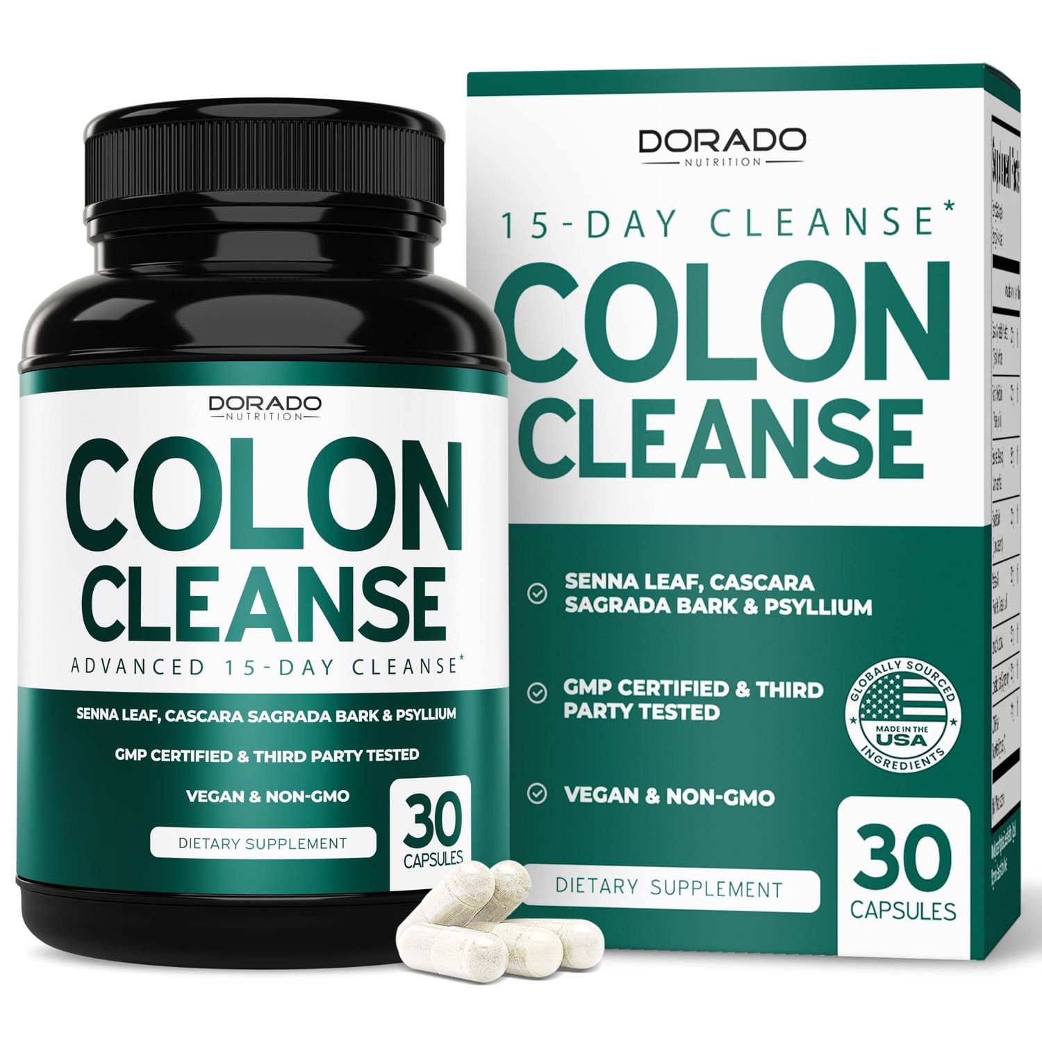 Colon Cleanse &amp; Detox 15 Day Cleanse (30 Count) Intestinal Cleanse Pills &amp; Probiotic for Gentle Laxative &amp; Bowel Relief for Stomach Bloating &amp; Gut Loss Support - Third Party Tested &amp; Made in USA