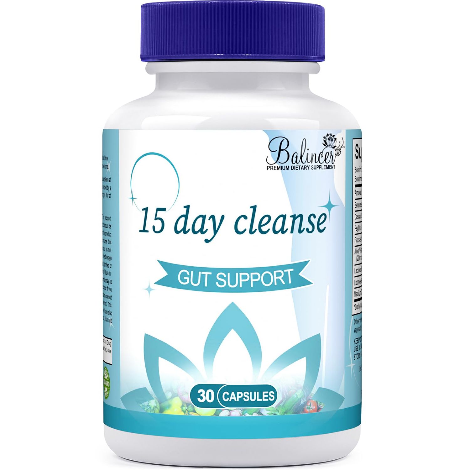 15 Day Cleanse, Gut and Colon Support, Advanced 15 Day Gut Cleanse Detox for Women &amp; Men with Senna, Cascara Sagrada &amp; Psyllium Husk, Non-GMO, 30 Capsules