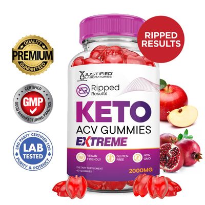 (2 Pack) Ripped Results Keto ACV Gummies Extreme 2000MG Ripped Results Keto Gummies Apple Cider Vinegar Formulated with Pomegranate Beet Juice Powder B12 Vegan Non GMO 120 Gummys