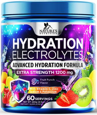 Daily Electrolyte Drink Mix - Best Multivitamin Hydration Supplement, 6 Electrolytes &amp; Minerals, Post Workout &amp; Recovery Electrolyte Powder, Refreshing Fruit Punch Flavor, Vegan Non-GMO - 60 Servings