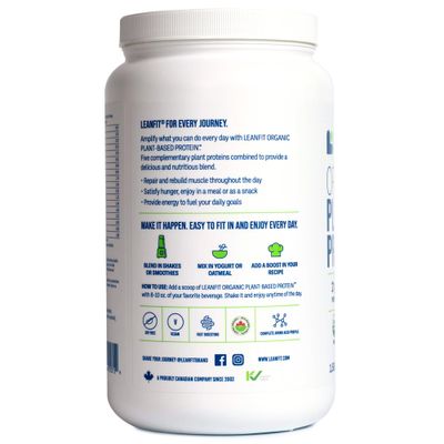 LeanFit Organic Plant-Based Protein, Unflavored, 21g Vegan Protein, 26 Servings, 1.58 Pound (715g) Tub, Low Calorie, Soy-Free, Gluten-Free, Lactose Free, Sugar-Free, Non-GMO